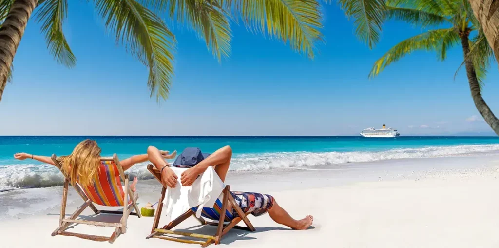 a couple relaxing on the beach in cyprus